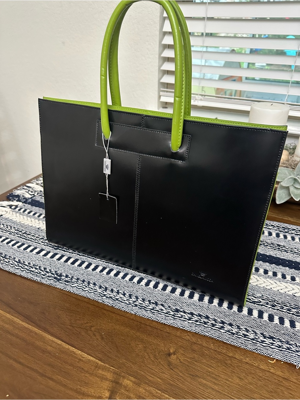 Black Tote Bag with Lime Green Handles